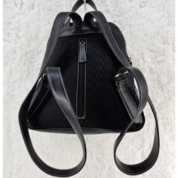 NINE WEST Black Faux Leather and Canvas Small Backpack Contrast Stitching - Picture 5 of 14